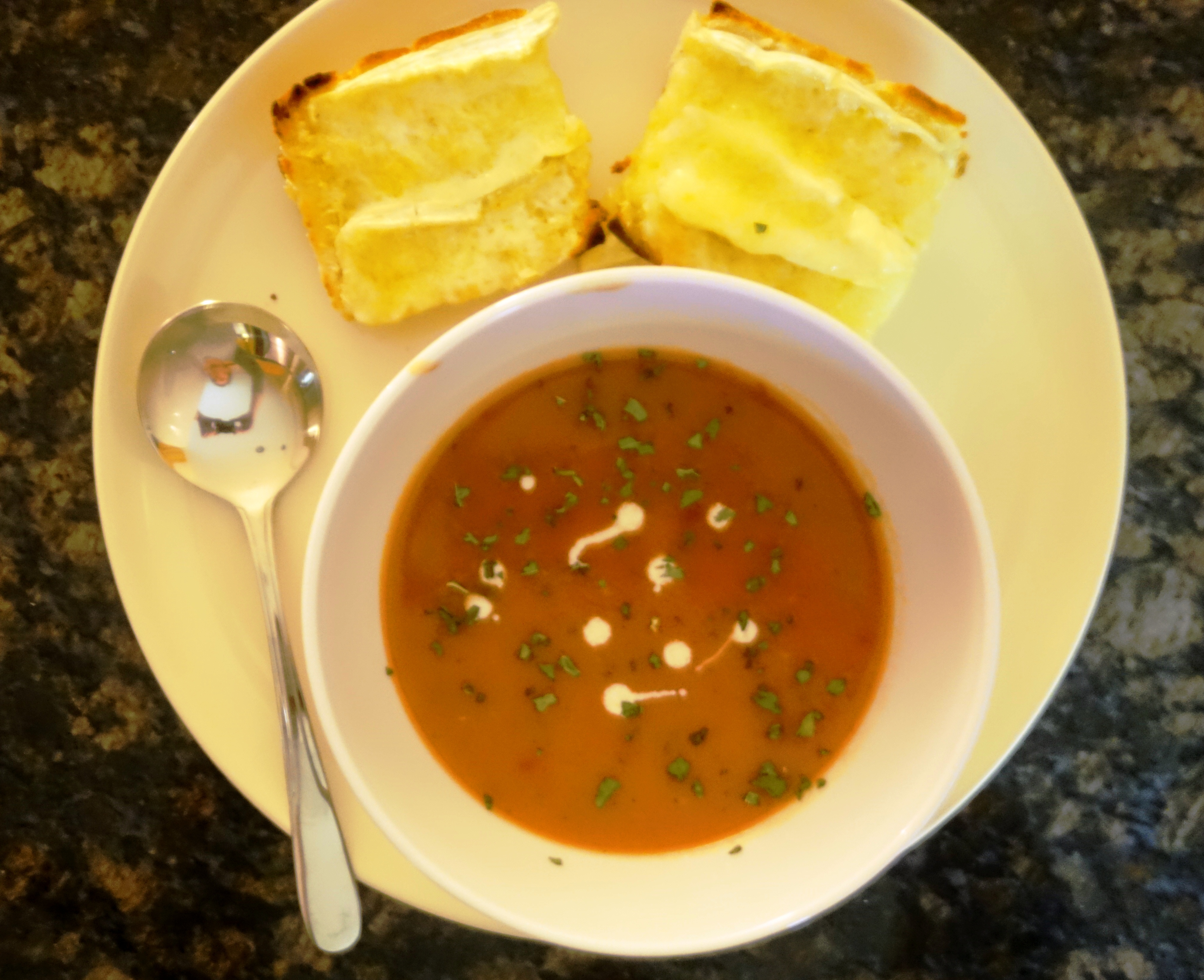 Fresh Tomato Soup with Grilled Brie